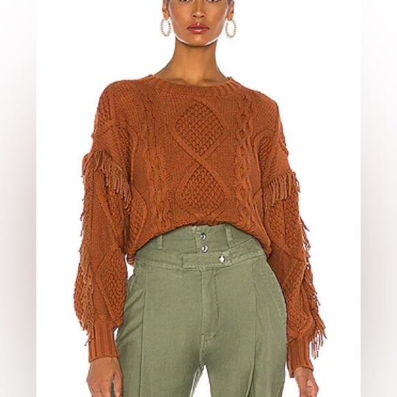 Line & Dot Jasper Chunky Oversized Fringe Sweater Rust Burnt Orange Small - Picture 2 of 13